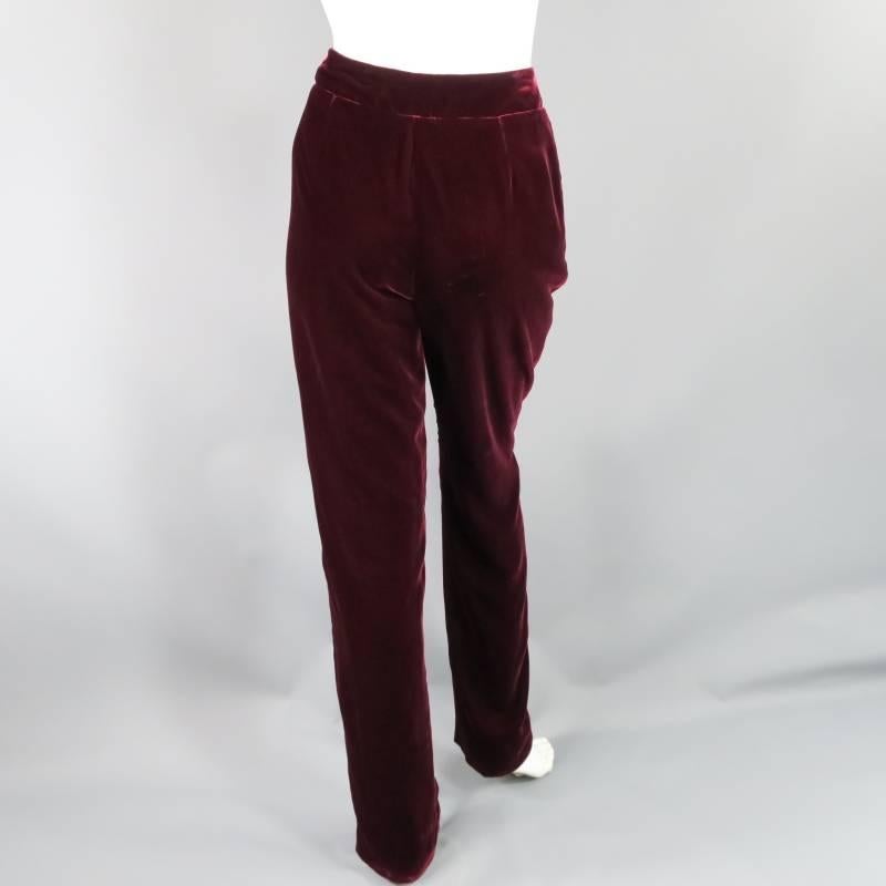 OSCAR DE LA RENTA Size 6 Burgundy Velvet High Rise Dress Pants 1