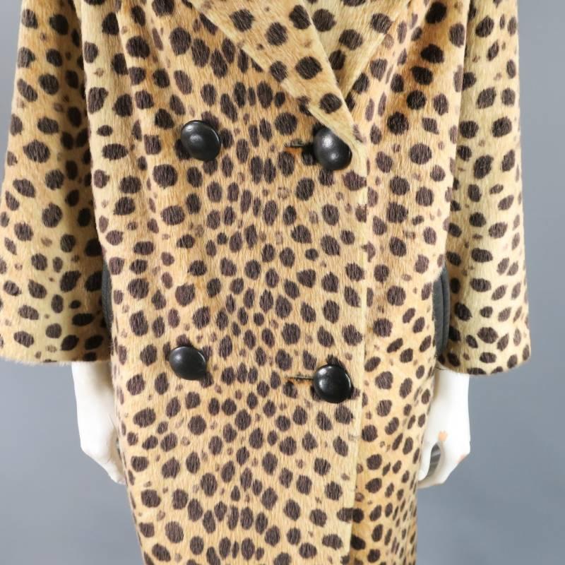 Beige CHITA by FAIRMOOR Vintage Tan Cheetah Leaopard Faux Fur Leather Collar Coat