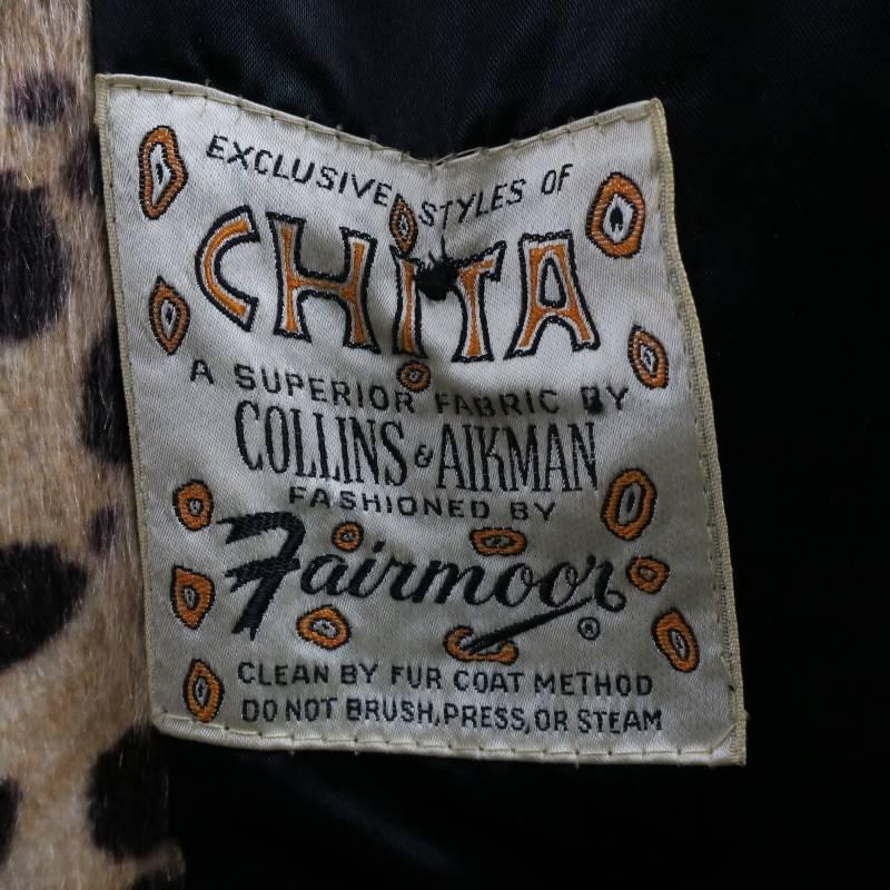 CHITA by FAIRMOOR Vintage Tan Cheetah Leaopard Faux Fur Leather Collar Coat 1