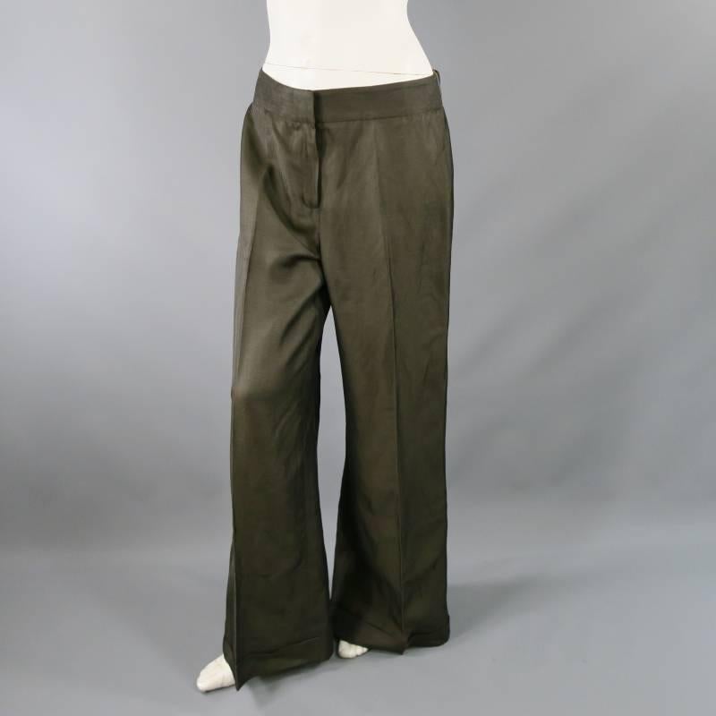 OSCAR DE LA RENTA 8 Deep Taupe Textured Silk Princess Sleeve Wide Leg Pants Suit 5