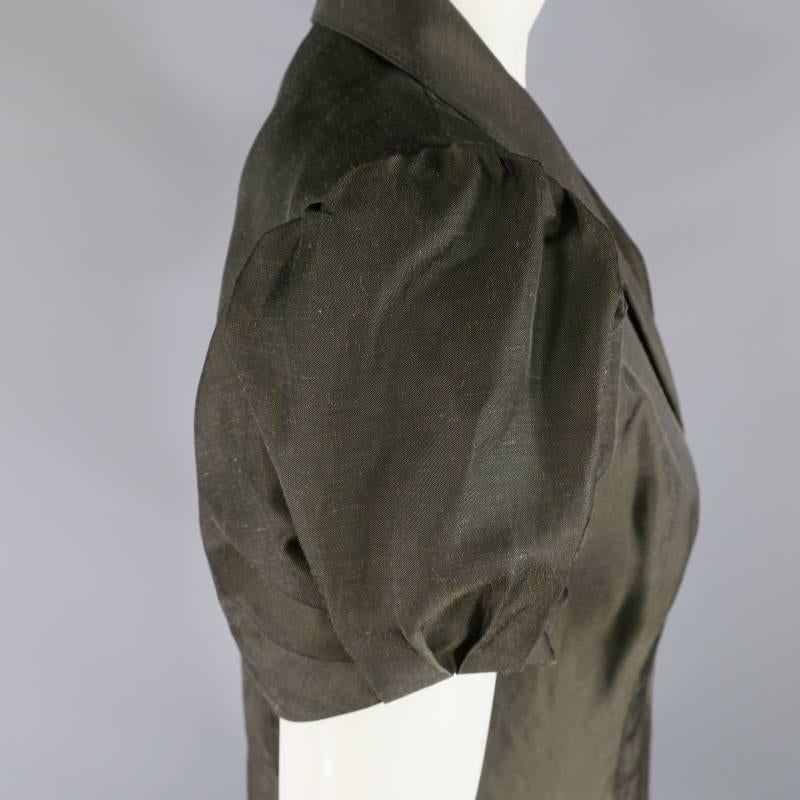 OSCAR DE LA RENTA 8 Deep Taupe Textured Silk Princess Sleeve Wide Leg Pants Suit 3