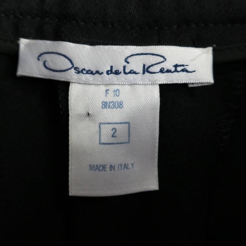 OSCAR DE LA RENTA Size 2 Black Wool High Rise Wide Leg Ribbon Waist Dress Pants 6