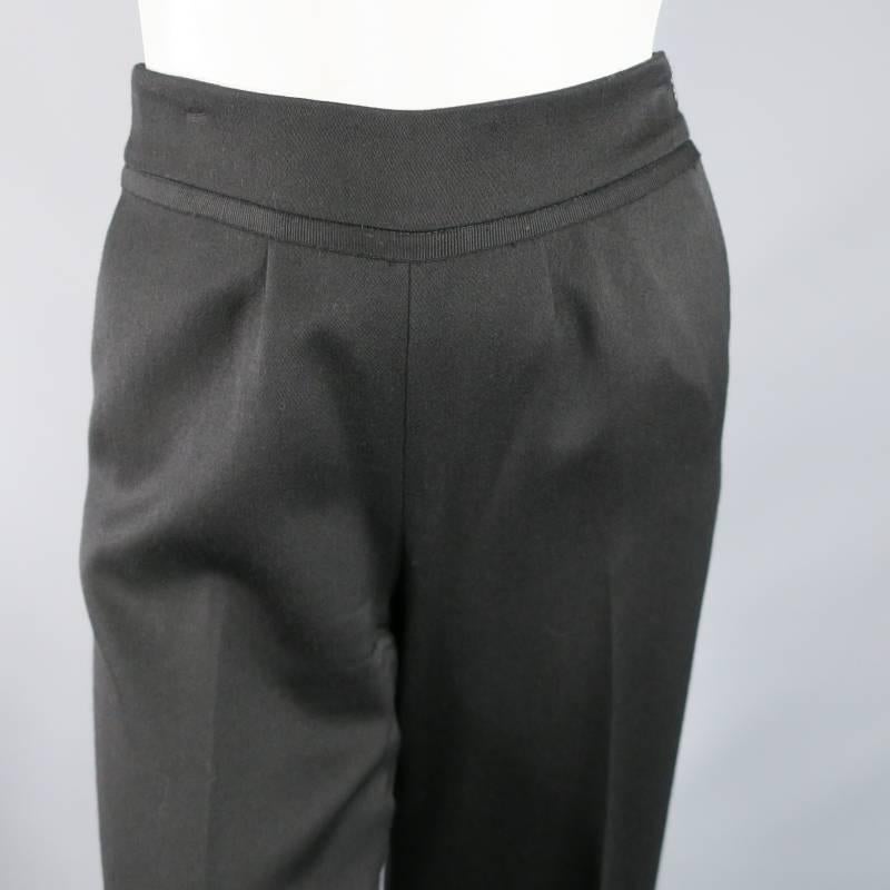 Women's OSCAR DE LA RENTA Size 2 Black Wool High Rise Wide Leg Ribbon Waist Dress Pants