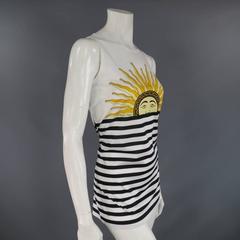 HERMES Size M White & Black Striped Sun TankTop