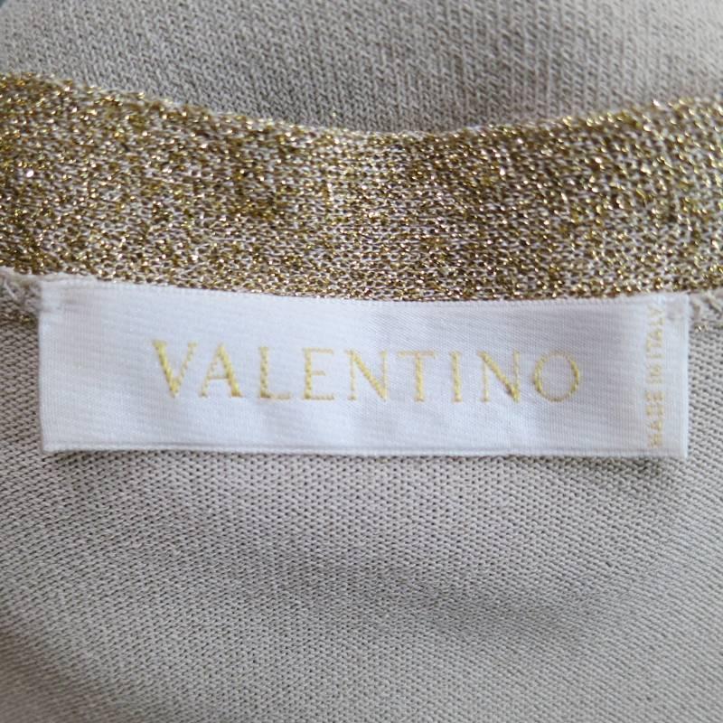 VALENTINO Size M Beige & Metallic Gold Lurex Sweetheart Tie Dress Top 5