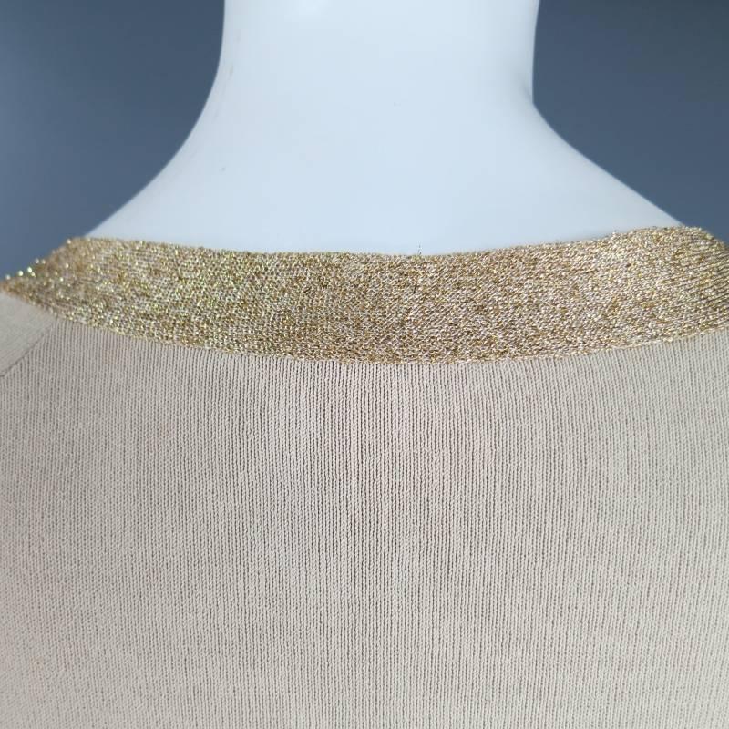 VALENTINO Size M Beige & Metallic Gold Lurex Sweetheart Tie Dress Top 3