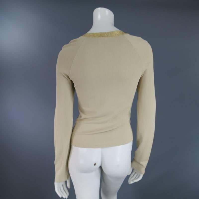 VALENTINO Size M Beige & Metallic Gold Lurex Sweetheart Tie Dress Top 4