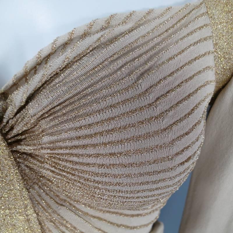 VALENTINO Size M Beige & Metallic Gold Lurex Sweetheart Tie Dress Top In Good Condition In San Francisco, CA