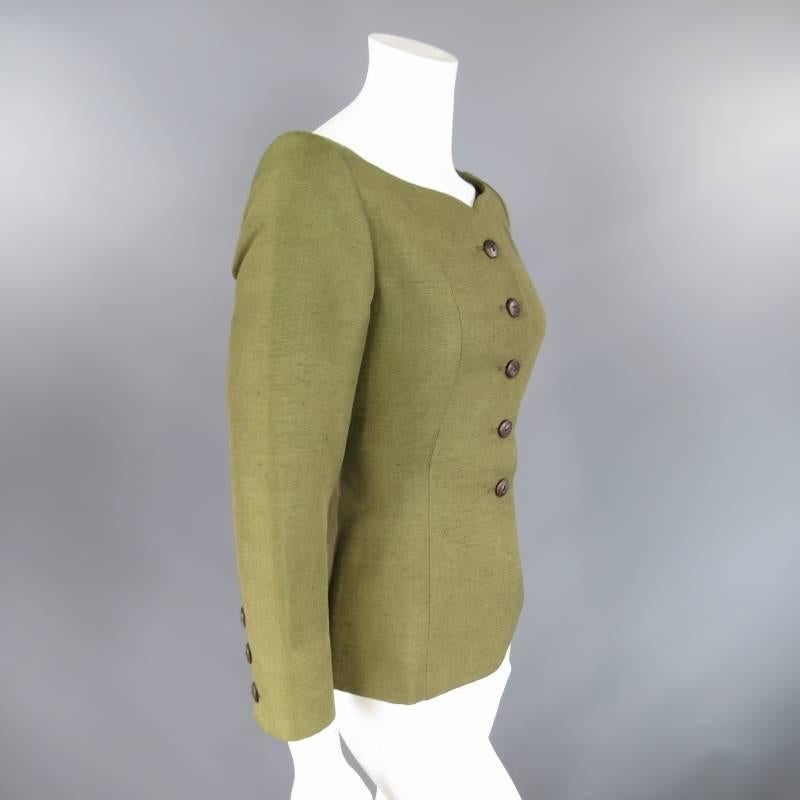 YVES SAINT LAURENT Size 4 Green Silk Sweetheart Boat Neck Jacket In Excellent Condition In San Francisco, CA