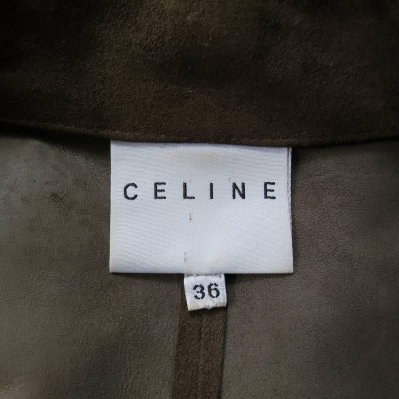 CELINE Size 4 Brown Suede Notch Lapel Rolled Sleeve Open Jacket 4
