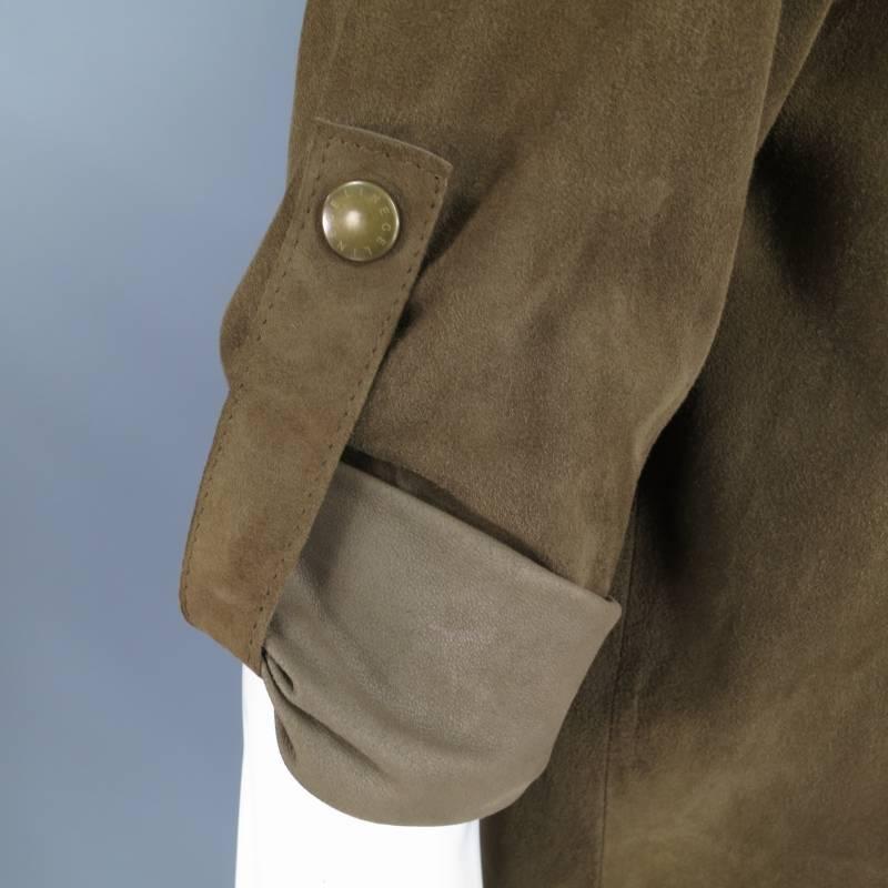 CELINE Size 4 Brown Suede Notch Lapel Rolled Sleeve Open Jacket 2
