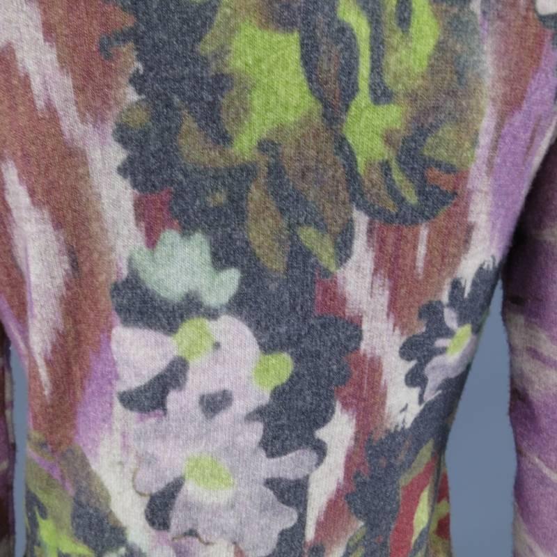 ETRO 4 Beige Red Pink & Green Floral Ikat Print Wool / Cashmere Sweater Dress 2