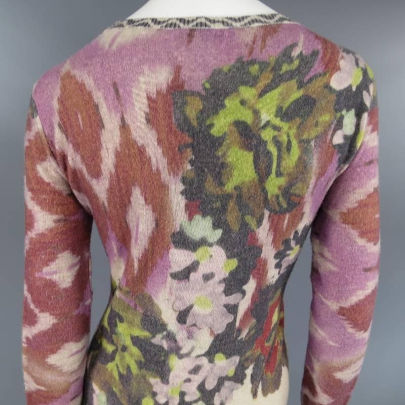 ETRO 4 Beige Red Pink & Green Floral Ikat Print Wool / Cashmere Sweater Dress 3