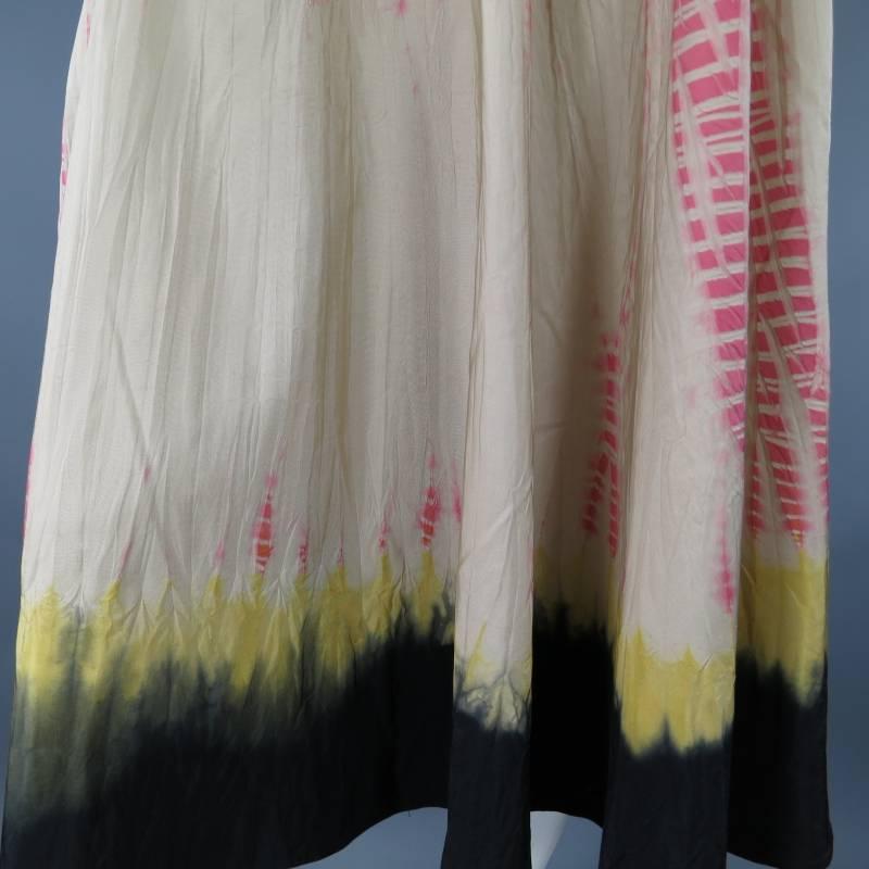 PRADA Size 6 Beige Red Yellow & Black Tie Dye Textured Silk Circle Skirt In Excellent Condition In San Francisco, CA