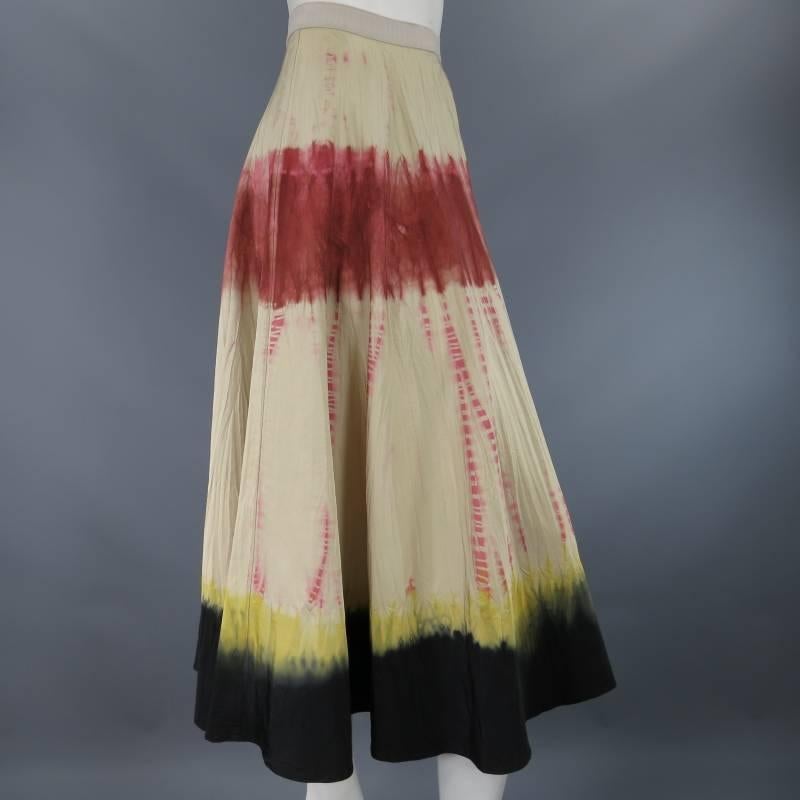 PRADA Size 6 Beige Red Yellow & Black Tie Dye Textured Silk Circle Skirt 1