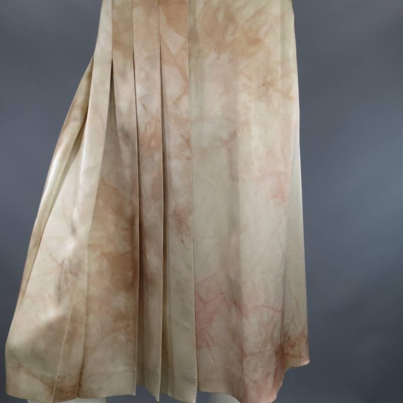 PRADA Size 4 Beige & Blush Marbled Silk Satin Pleated Wrap Skirt In Excellent Condition In San Francisco, CA