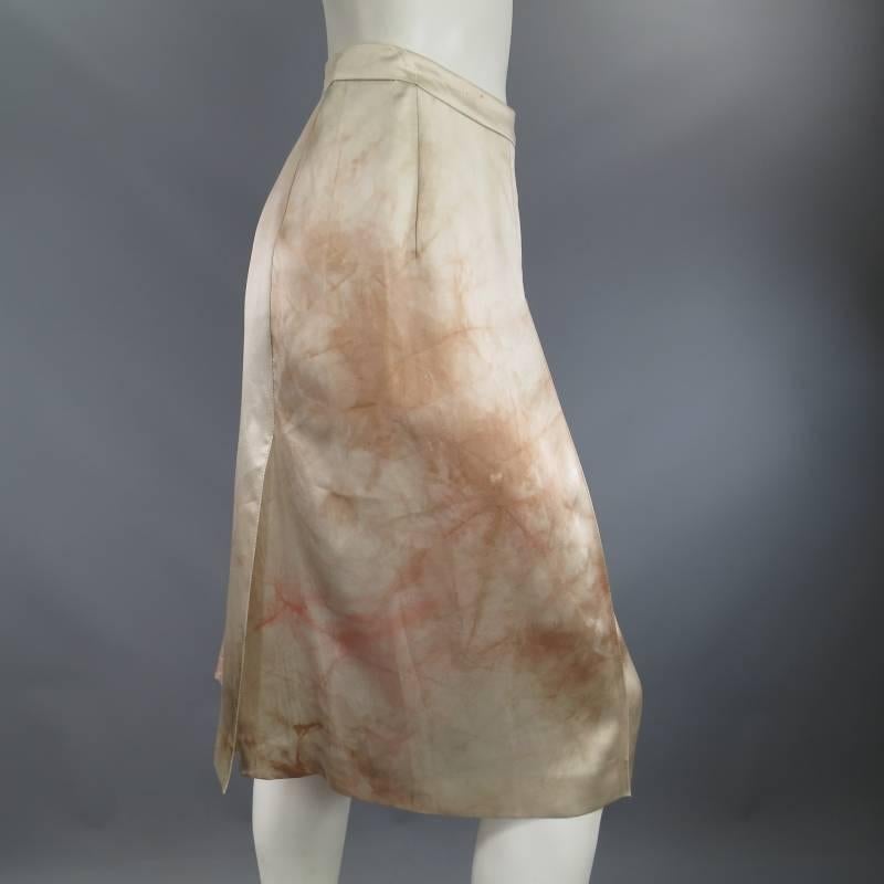 Women's PRADA Size 4 Beige & Blush Marbled Silk Satin Pleated Wrap Skirt