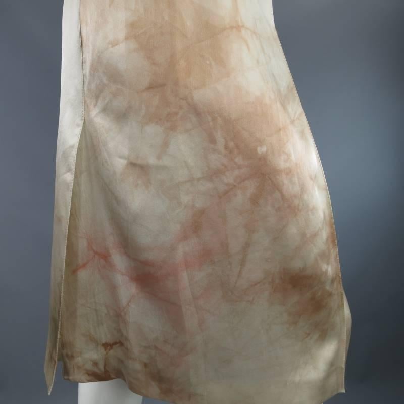PRADA Size 4 Beige & Blush Marbled Silk Satin Pleated Wrap Skirt 1