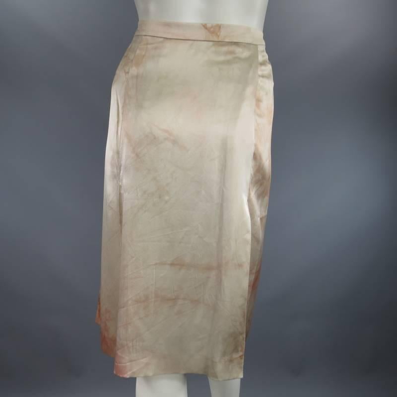 PRADA Size 4 Beige & Blush Marbled Silk Satin Pleated Wrap Skirt 2