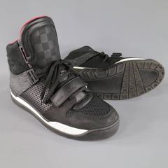 LOUIS VUITTON 10.5 Black Textured Leather High Top Velcro Trailblazer Sneakers