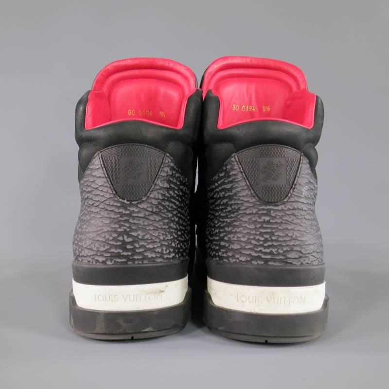 LOUIS VUITTON 10.5 Black Textured Leather High Top Velcro Trailblazer Sneakers 1