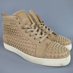 CHRISTIAN LOUBOUTIN Size 11 Beige Leather Spike LOUIS SPIKES FLAT Sneakers