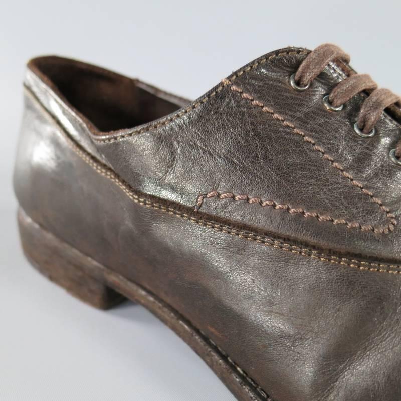 ALEXANDER MCQUEEN Size 11 Dark Brown Distressed Leather Derby Lace Up In Good Condition In San Francisco, CA