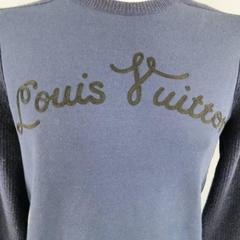 LOUIS VUITTON Size XL Navy Cashmere Blend Cursive Embroidered Pullover