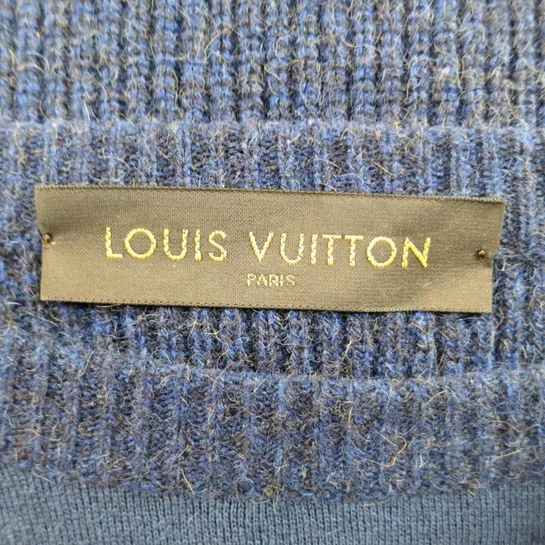 LOUIS VUITTON Size XL Navy Cashmere Blend Cursive Embroidered Pullover ...