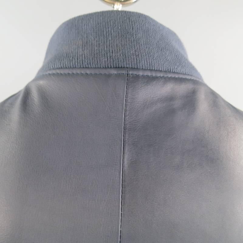 PS by PAUL SMITH 42 Navy Leather Gold Zip Bomber Jacket In New Condition In San Francisco, CA