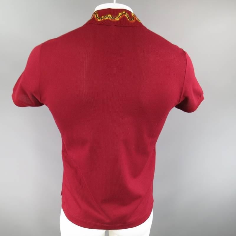 GUCCI Size S Burgundy Red Snake Appique Collar POLO In New Condition In San Francisco, CA