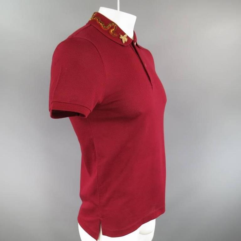 GUCCI Size S Burgundy Red Snake Appique Collar POLO at 1stDibs