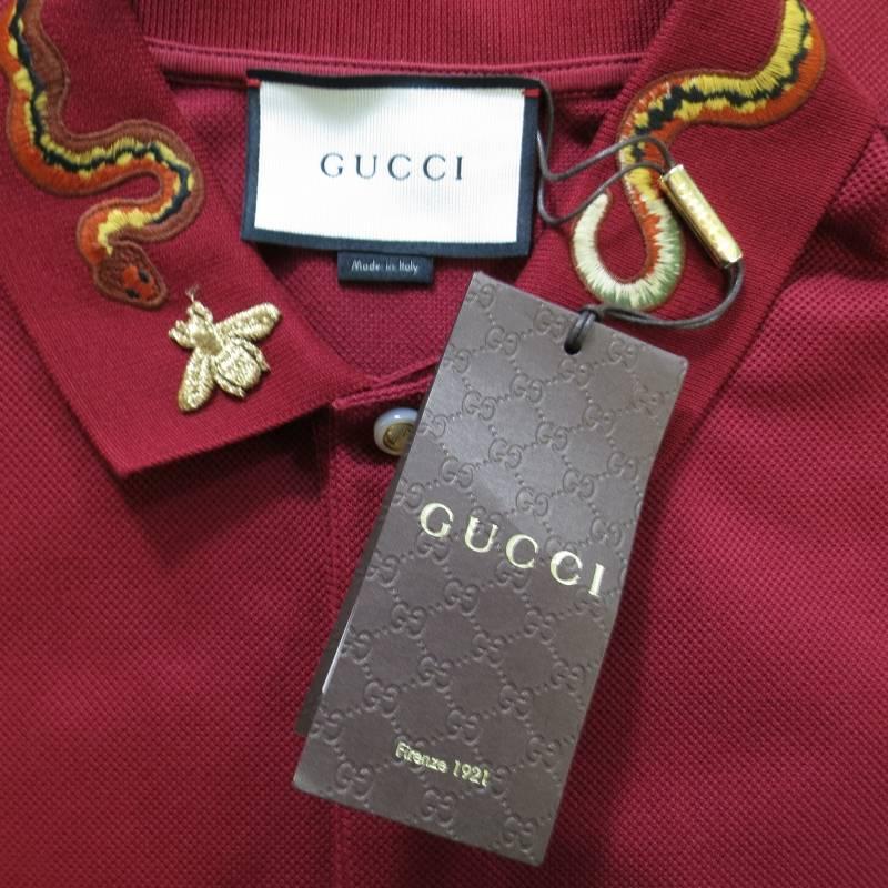 GUCCI Size S Burgundy Red Snake Appique Collar POLO 3