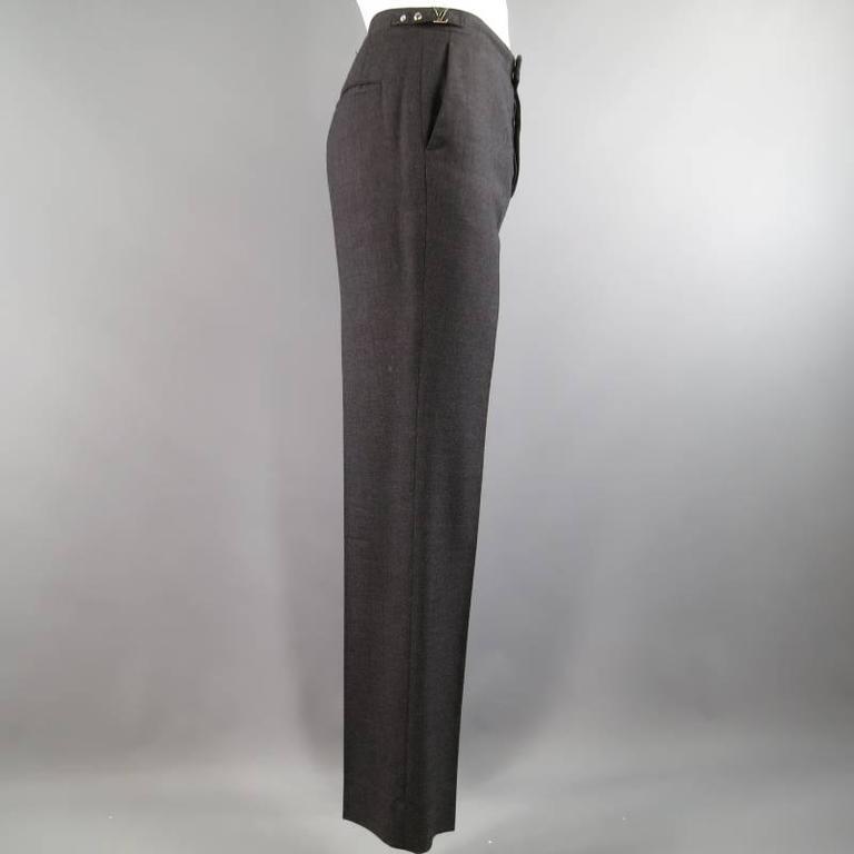 LOUIS VUITTON Size 34 Charcoal Wool Dress Pants LV Side Tabs at