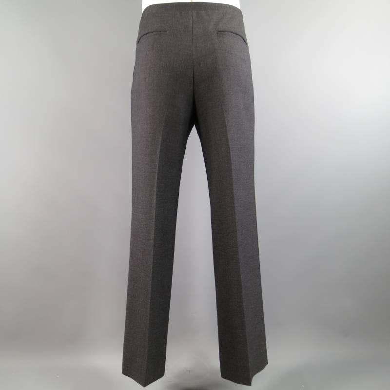 LOUIS VUITTON Size 34 Charcoal Wool Dress Pants LV Side Tabs at 1stdibs