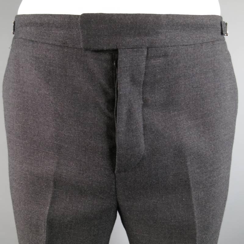 Black LOUIS VUITTON Size 34 Charcoal Wool Dress Pants LV Side Tabs