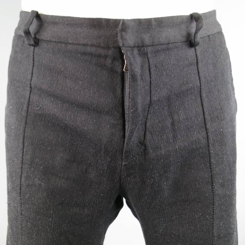 Men's MASNADA Size 32 Black Linen Blend Curved Leg Cuff Hem Casual Pants
