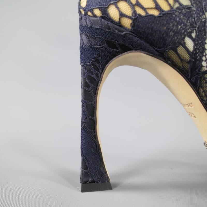 CHRISTIAN DIOR Raf Simons Size 8.5 Navy Lace Pointed Toe Songe Curved Heel Pumps 1