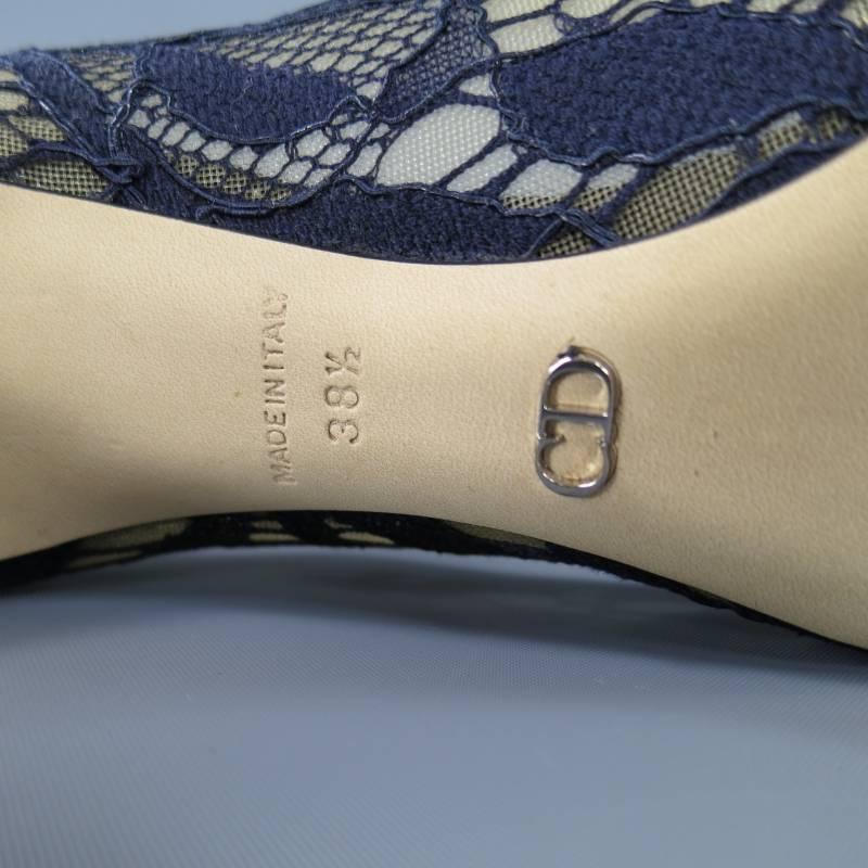 Women's CHRISTIAN DIOR Raf Simons Size 8.5 Navy Lace Pointed Toe Songe Curved Heel Pumps