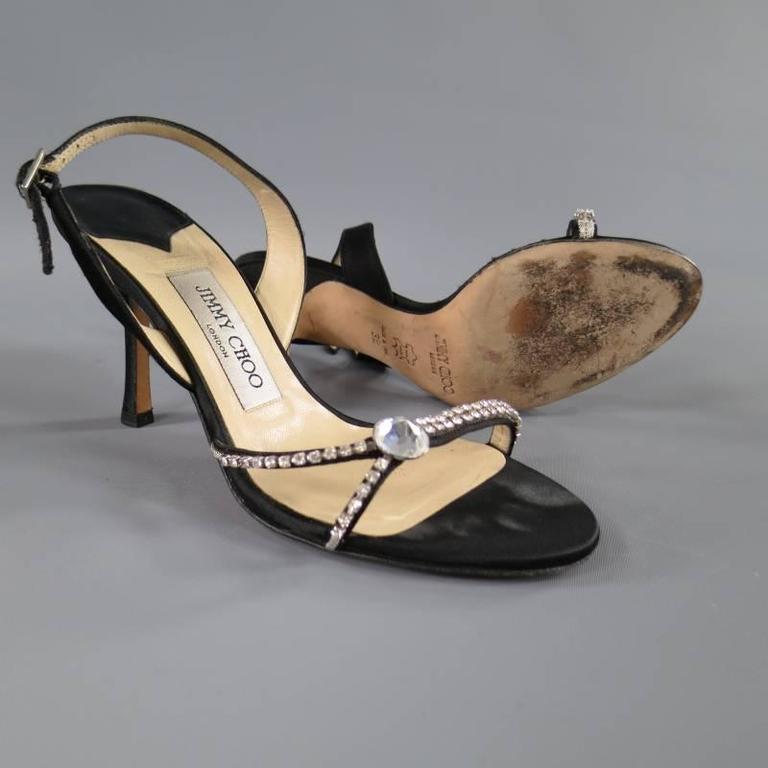 JIMMY CHOO Size 6 Black Silk Slingback Crystal Rhinestone Sandals at ...