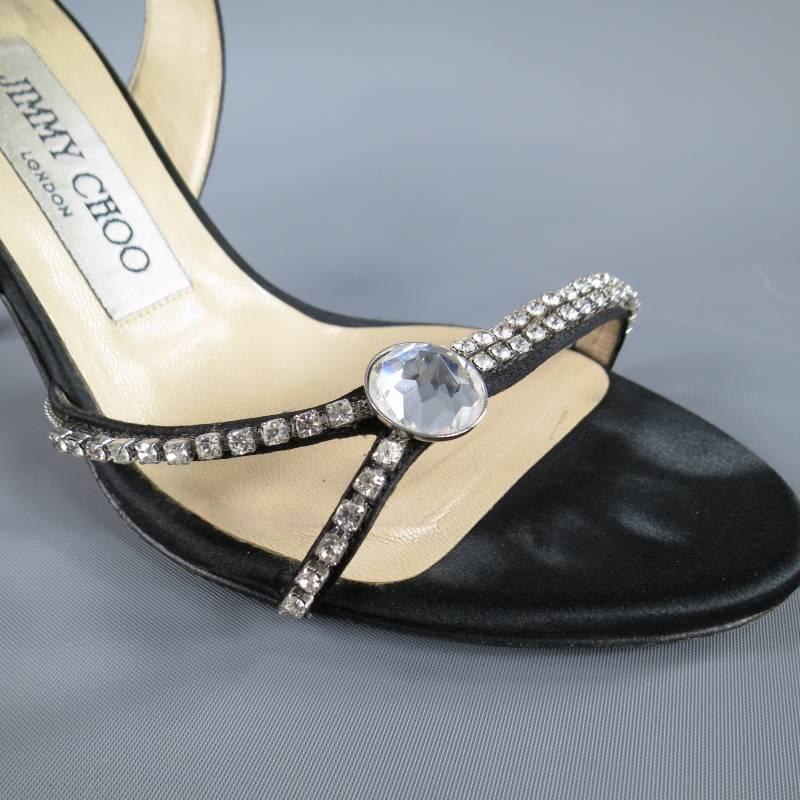 JIMMY CHOO Size 6 Black Silk Slingback Crystal Rhinestone Sandals 2