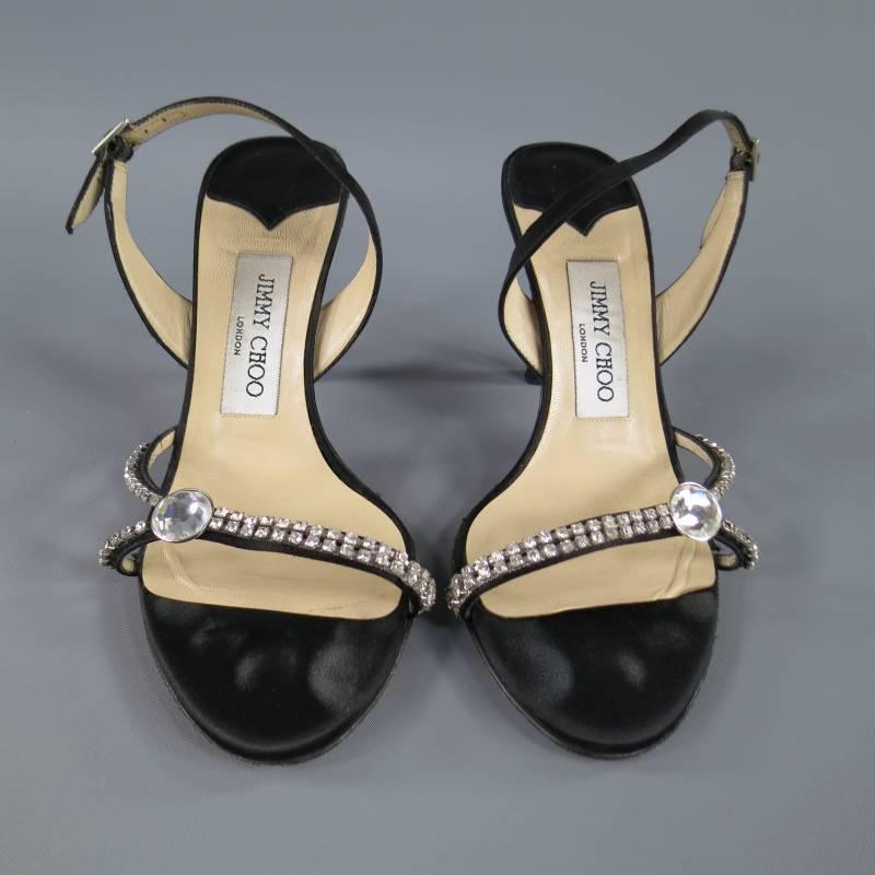JIMMY CHOO Size 6 Black Silk Slingback Crystal Rhinestone Sandals 3