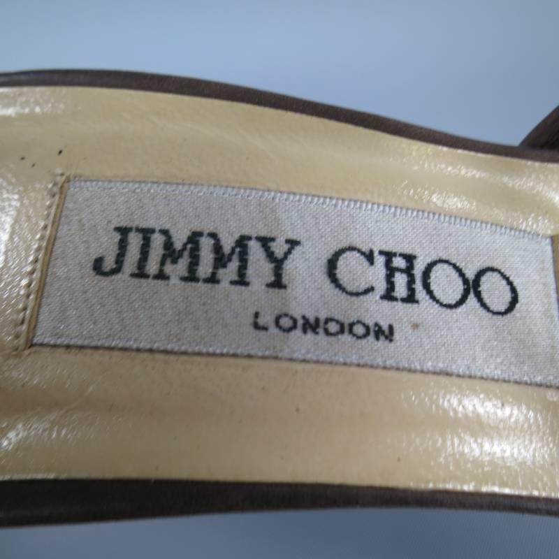 JIMMY CHOO 7.5 Taupe Brown LeatherGold Chain Gem Cross Strap Sandals 2