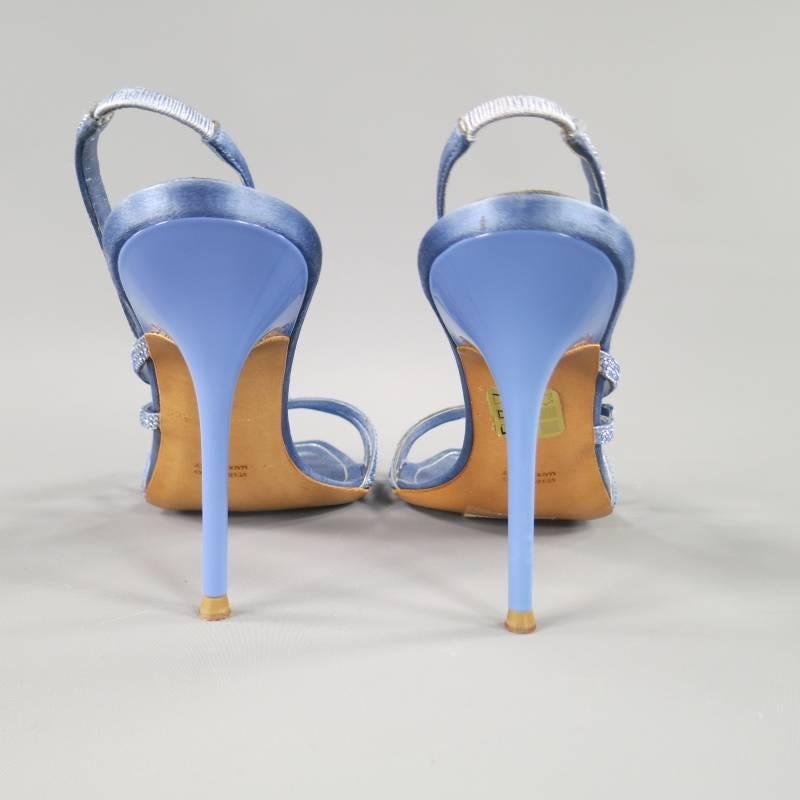 RENE CAOVILLA 10 Light Blue Swarovski Crystal Bow Strap Silk Slingback Sandals 1