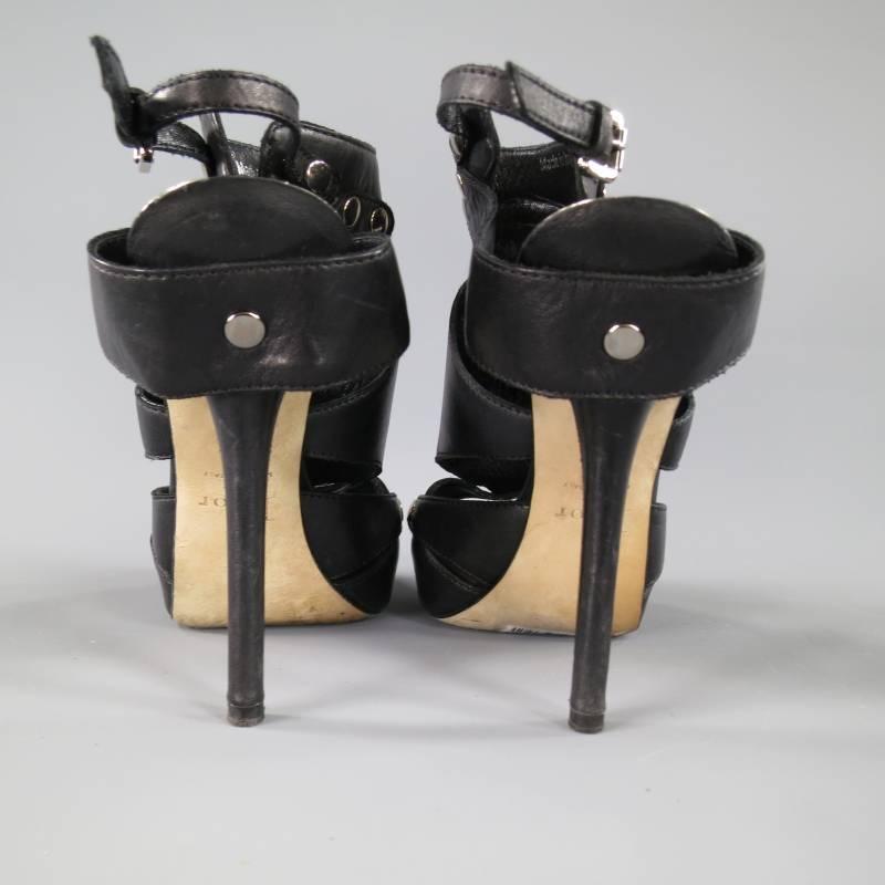 CHRISTIAN DIOR Size 6.5 Black Leather -EXTREME- Gladiator Platform Sandals 3