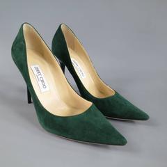 JIMMY CHOO Size 9 Green Suede Pointed Toe Glossy Stiletto -Abel- Pumps
