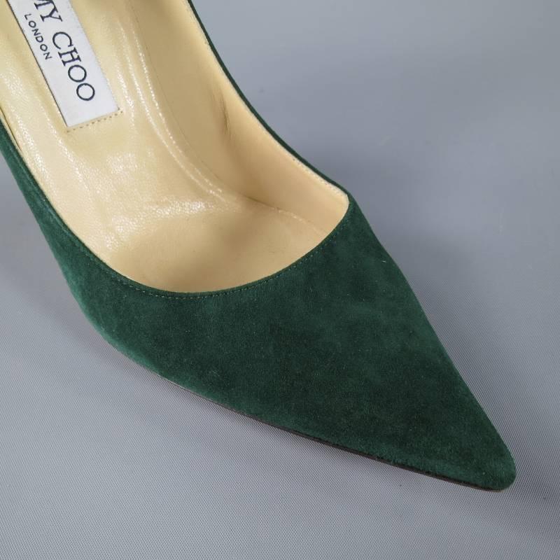 Black JIMMY CHOO Size 9 Green Suede Pointed Toe Glossy Stiletto -Abel- Pumps