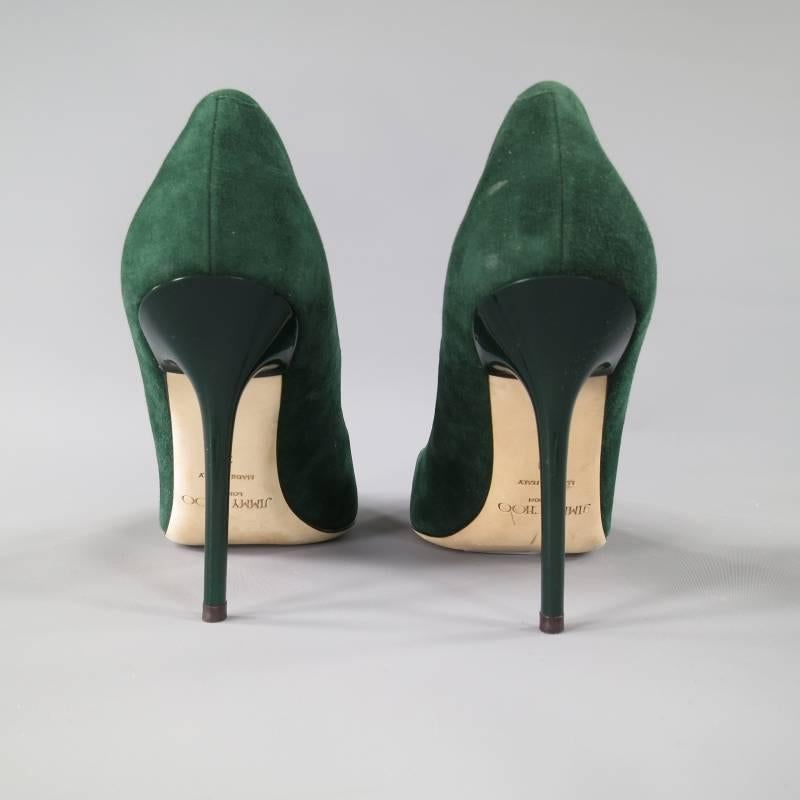 Women's JIMMY CHOO Size 9 Green Suede Pointed Toe Glossy Stiletto -Abel- Pumps