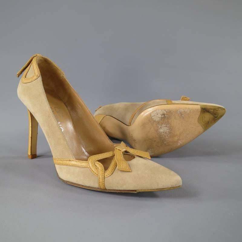 Brown VALENTINO GARAVANI Size 5.5 Beige Suede Bow CutoutPumps