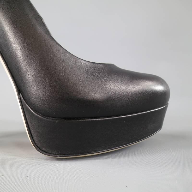 GUCCI Size 7.5 Black LeatherThick Heel -Helena- Platform Pumps 2